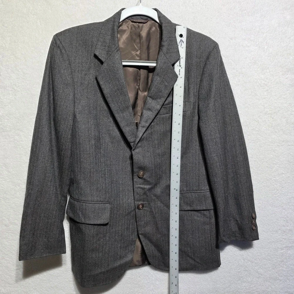 Vintage SASSON Mens Gray Herringbone Blazer Jacket Size S 37 Wool Blend - Picture 13 of 15